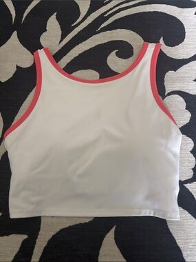 Joylab White Crop Tank with Coral Trim